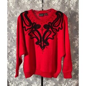 Vintage 80s Sweater 1980s Red & Black Whimysgoth Goth Retro Glam Size Large